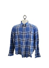 RALPH LAUREN 100 Linen dress Shirt Blue Plaid multicolor Embroidered Pony Logo