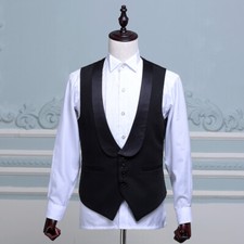 Mens Wedding Waistcoat Gilet Shawl Lapel Suit Vest Top Blazer Slim Fit