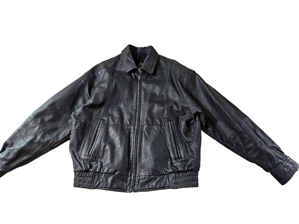 ジャケット・アウター PREMIUM BLACK FULLZIP SPORTS LEATHER William Barry Watershed Men's Black Full Zip Genuine Leather