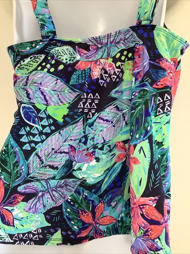 Swimsuits For All Tankini Swim Top Women's Size 14, Green Tropical Floral Print - Picture 21 of 24