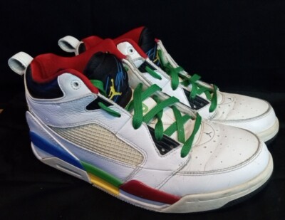 Nike Air Jordan Flight 9 #395553-108 White Leather Grn/Bl/Rd/Ye Sneakers SZ 10.5