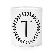 Letter T Floral Wreath Alphabet Makeup Brush Pencil Pot - Flowers