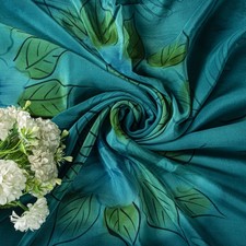 Sanskriti Vintage Saree Blue Pure Crepe Floral Digital Print Sari 5.5 Yd Fabric
