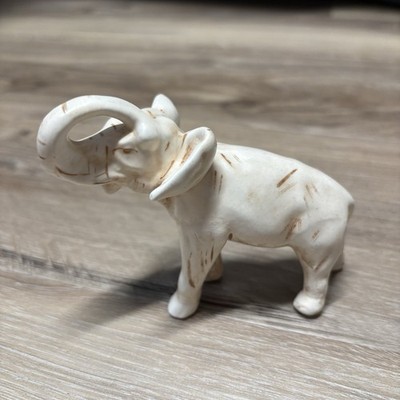 VINTAGE HERALDIC CHINA FIGURINE SEPIA TONE TRUMPETING ELEPHANT UNKNOW MAKER