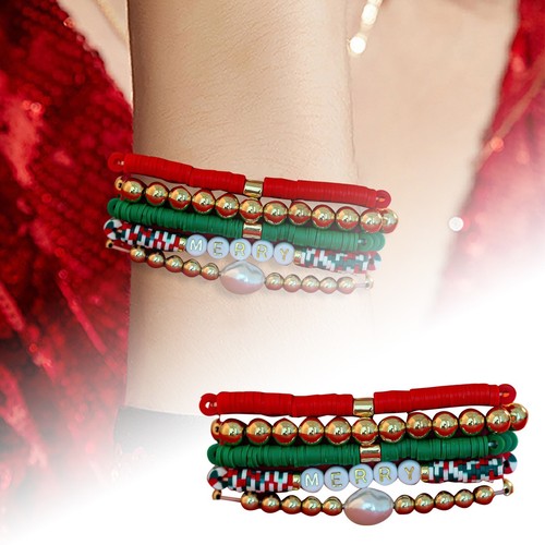Juego de pulsera elástica con cuentas de letras apilables en capas para mujer diseño irregular - Imagen 21 de 24