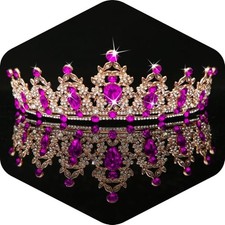 Crystal Bridal Tiaras Crowns for Women Wedding Birthday - Gold Rose red