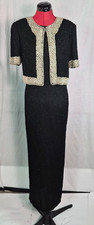Vtg Laurence Kazar Black Beaded 100 Silk Dress Size Medium Maxi Evening G154