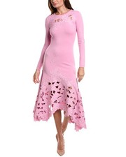 Oscar De La Renta Long Sleeve Lace Hem Drape Knit Maxi Dress Women's Purple S