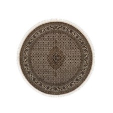 6'x6' Ivory 175 KPSI Tebraz Mahi with Medallion Hand Knotted Pure Wool Round Rug