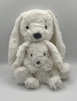 CLOUD ISLAND Mom & Baby White Cream BUNNY Rabbit Plush Toy & Rattle Set