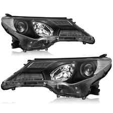 For 2013-2015 Toyota Rav4 Rav-4 Halogen Black Clear Headlights Headlamps Pair