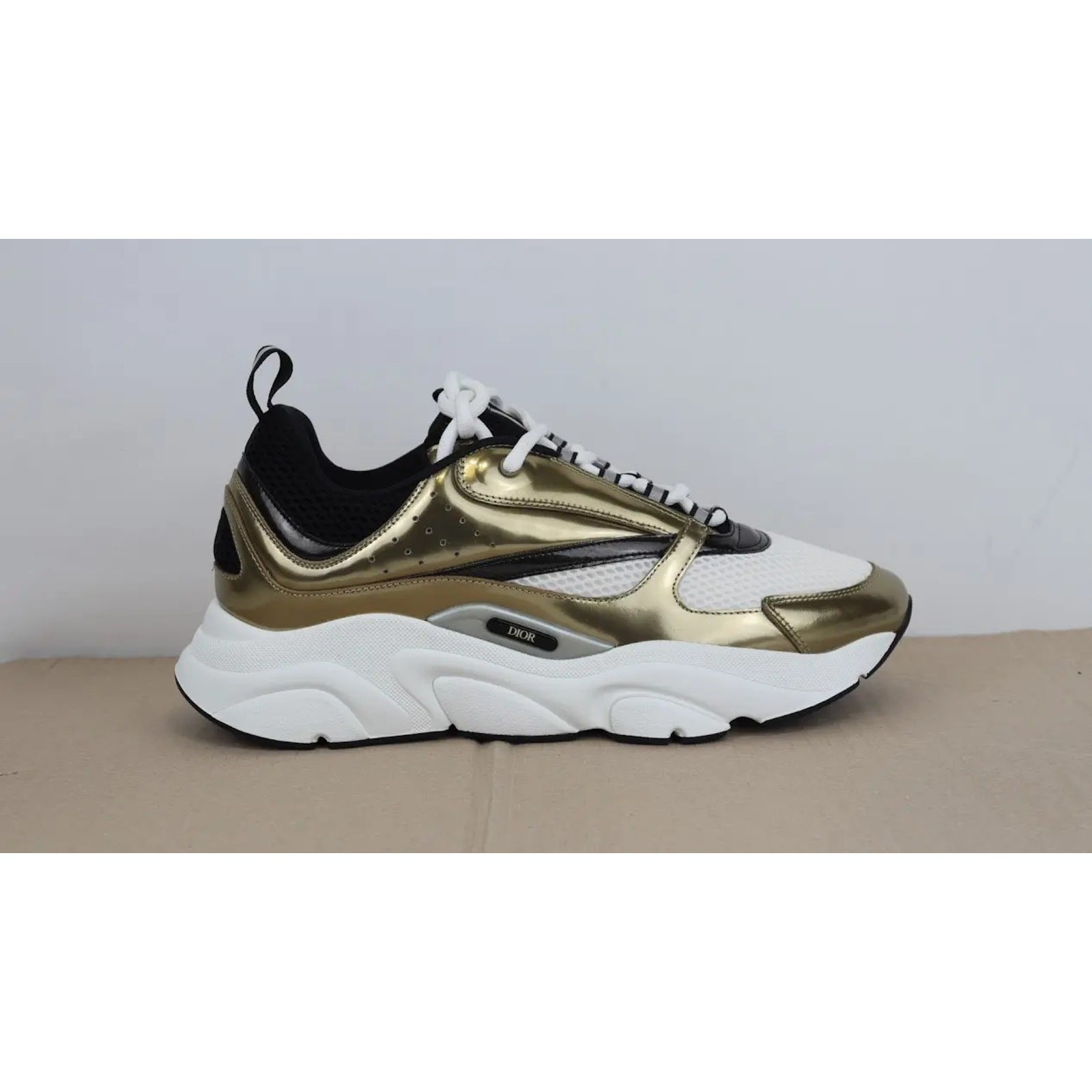 Dior B22 Calfskin Mesh Sneakers in Golden/White BNWB 46 image 5