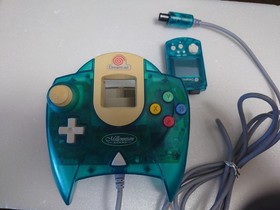 Sega Dreamcast Millennium 2000 Controller x2 Aqua Blue Green VMU Set