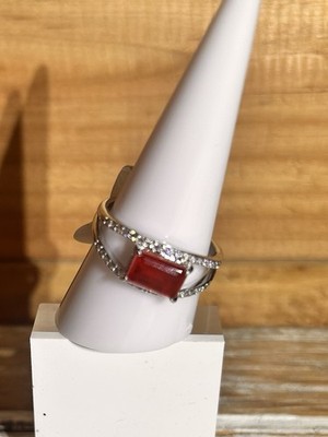 Bomb Party Cherish Me Ring Size 10 Lab Created Ruby W/Genuine Quartz Rhodium Pl