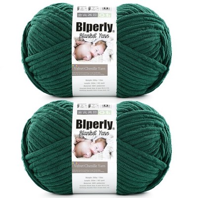 6 Super Bulky Chenille Yarn for Crocheting, Green Chunky 2 Skeins, dark green
