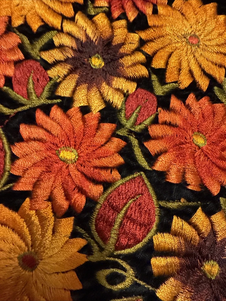 Vtg Chico's Design Vest  Floral Embroidered Velour Fall Colors Boho Hippy Flower - Image 3 of 4