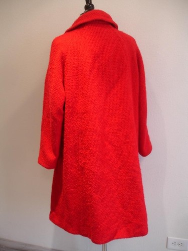 Women's XL Vtg 1960's Red Heavy Nubby Wool Swing Coat Union Made USA Loop Collar - Picture 4 of 13