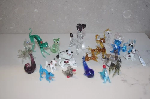 Vintage Hand-Blown Glass Miniature Glass Animal Figures Lot Of 21 (Murano?)