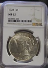 1923 US Peace Silver Dollar $1 NGC MS62