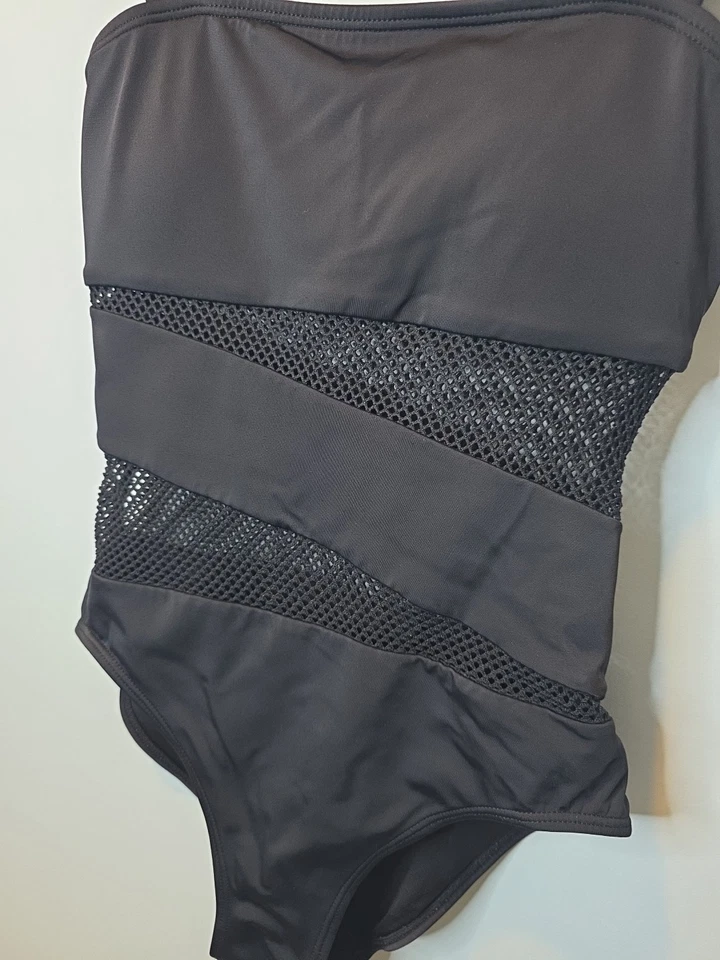 Carmen Marc Valvo Spliced One Piece Womens 10 Black Cutout Mesh Panels Swimwear - Image 2 of 4