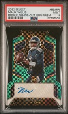 2022 PANINI SELECT ROOKIE SIGNATURES DIE-CUT GREEN PRIZM MALIK WILLIS 3/5 PSA 9