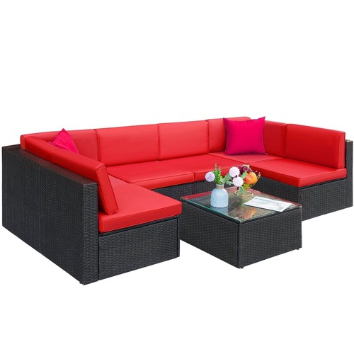 Lacoo 7 Pieces Outdoor Sectional Sofa Wicker Rattan