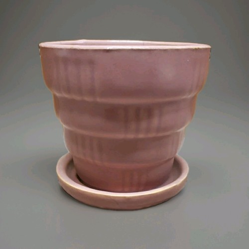 Vtg. Pottery Flower Pot 3.5" Dark Pink Ringware Small Planter Mid Century