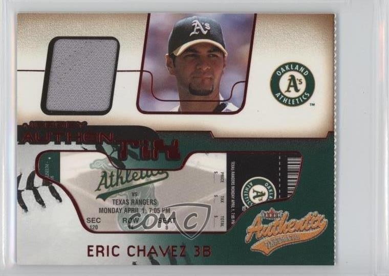 2002 Fleer Authentix Jersey Authentix Ripped Eric Chavez #JA-EC 2u3
