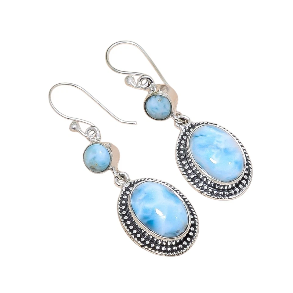 Dominikanische Larimar Natur Edelstein Handarbeit 925 Sterling Silber... - Bild 2 von 4