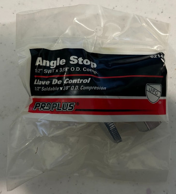 PROPLUS 6214 C.P.  Angle Stop Valve 1/2'' Swt X 3/8'' O.D. Comp. New FREE SHIPPING