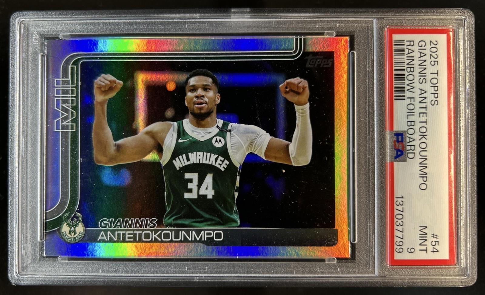 2025-26 Topps Giannis Antetokounmpo Rainbow Foil #54 Bucks PSA 9