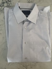 David Donahue Trim Fit 17 34/35 White Blue Dress Shirt 100 Cotton