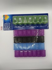 Lot of 5 Health Weekly Pill Planner Snap-Close Lids Large Clear Rectangle Square