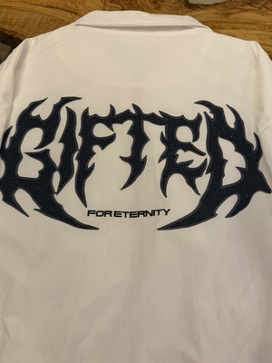 GFTD LA Men's Full Zip Jacket White/Black Logo Graphic Short Point Collar L