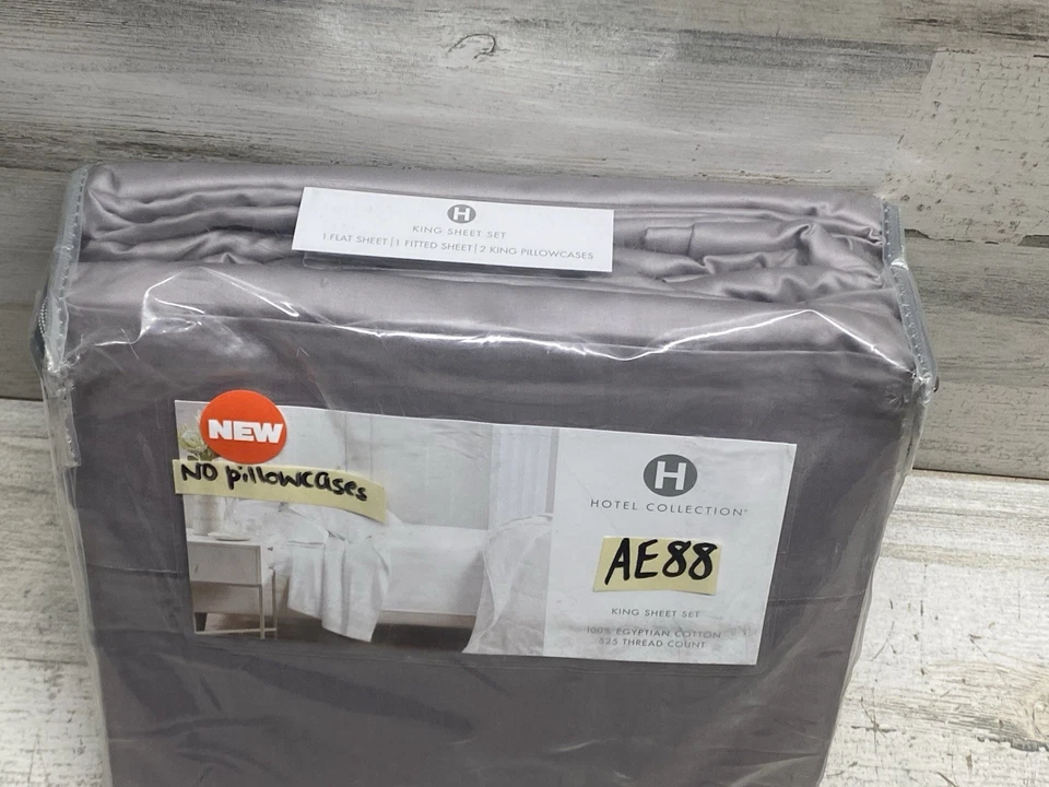 Sábana plana y ajustable de algodón King de 525 hilos gris de 2 piezas Hotel Collection nueva Foto 3 de 4