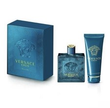Versace Eros 3.4 oz EDT spray mens cologne 3.4 oz shower gel Travel Set NIB