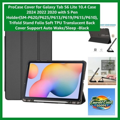 Stylish Black Trifold Case for Galaxy Tab S6 Lite 10.4 - Auto Sleep/Wake Feature