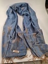 Pashmina Scarf Blue Tan Pattern   Elegant Lightweight Wrap