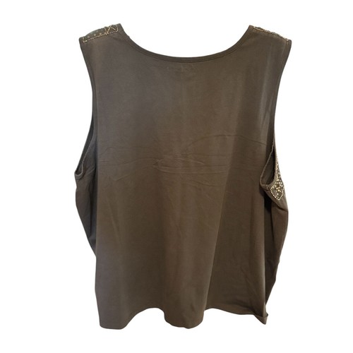 Liz & Me Essentials Tank Top 4X Olive Green Embellished Scoop Neck EUC - Picture 4 of 7