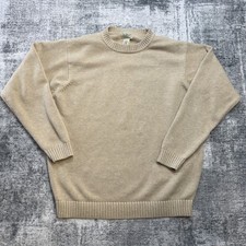 LL Beean Sweater Mens Large Tall Beige Cotton Crewneck Chunky Knit Jumper Casual