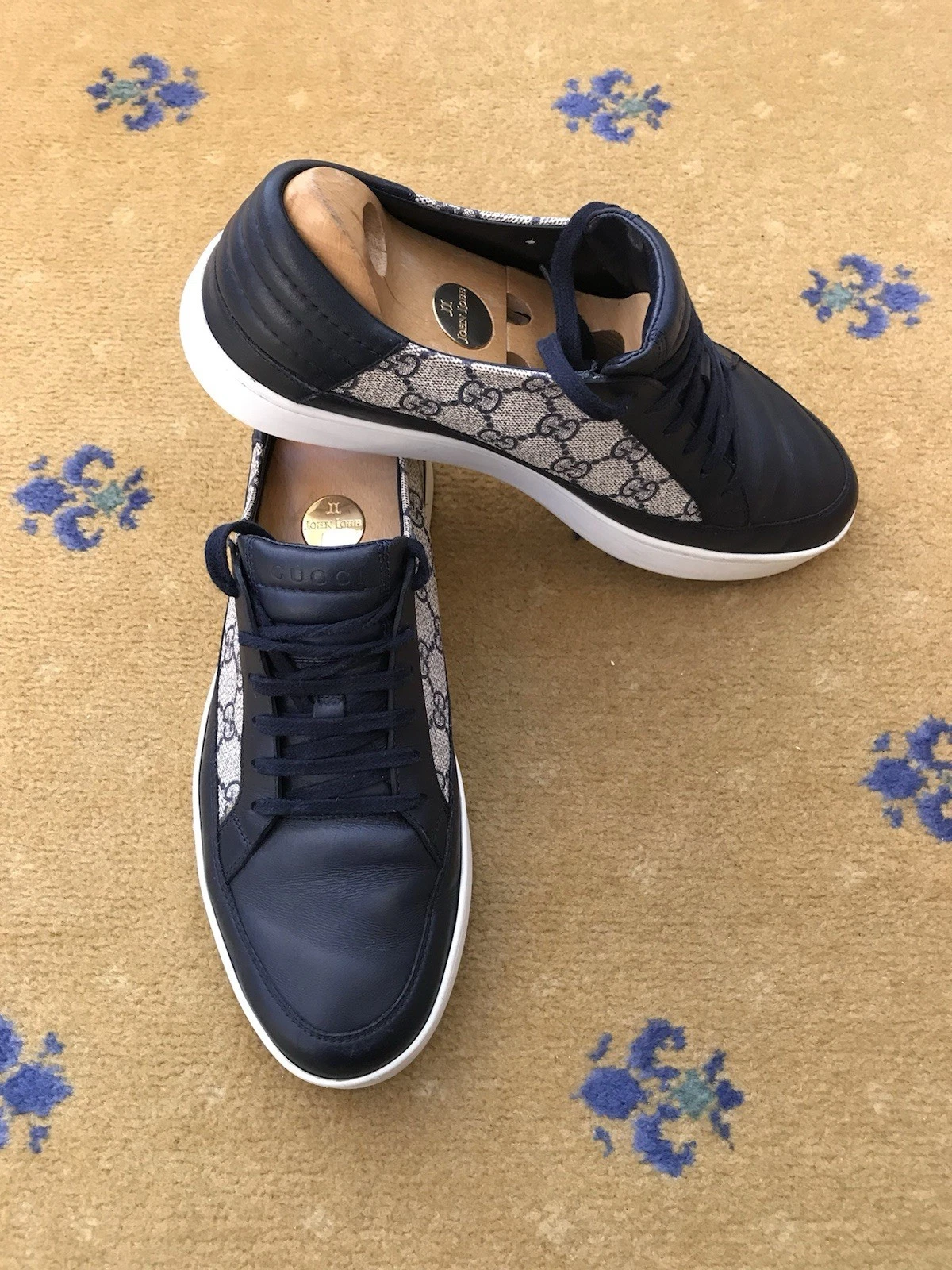 Gucci Baskets Chaussures Monogramme Bleu Bas Toile Homme US 9 UK 8,5 42,5