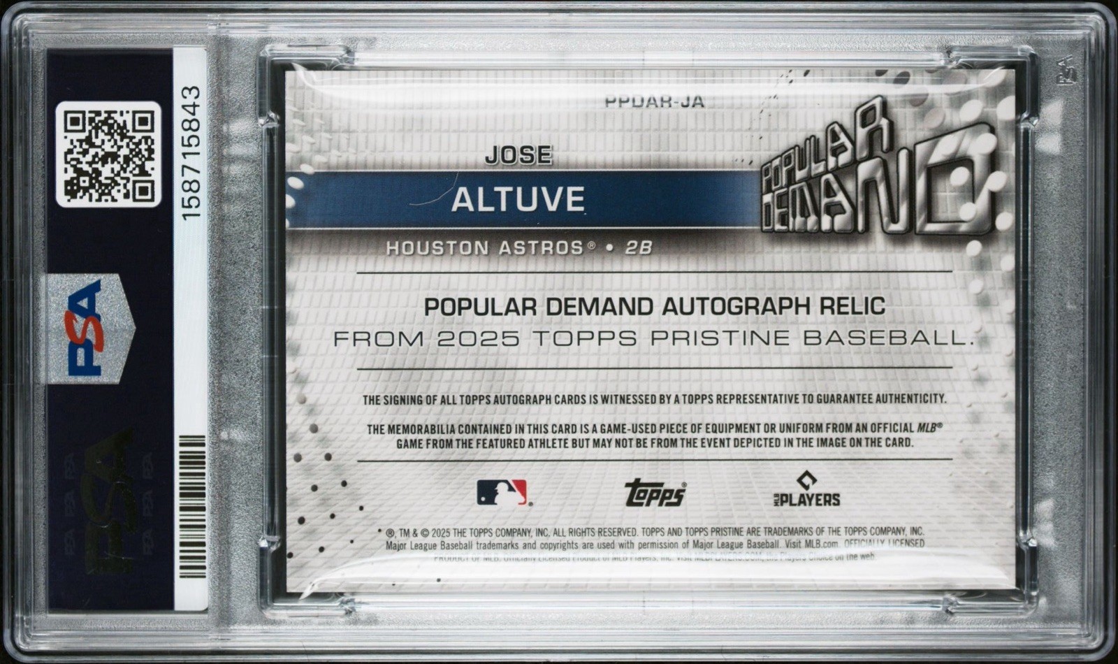 2025 TOPPS PRISTINE JOSE ALTUVE POPULAR DEMAND AUTO RLC LOW POP PSA AUTHENTIC view 3