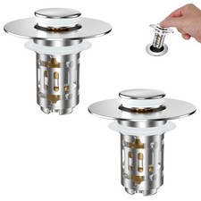 2 Pack Universal Bathroom Sink Drain Strainer, 3 in 1 Pop Up Stopper with Rem...