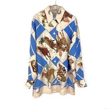 HERMES Silk Blouse Long Sleeve Horse Pattern Equestrian Print High Quality rare