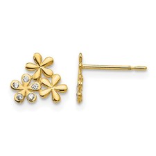 14k Yellow Gold CZ Flowers Childrens Stud Earrings