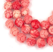 8mm Pink Shell Lotus Flower Round DIY Yoga Buddhist Beads Fluted Giant (20 Pcs)