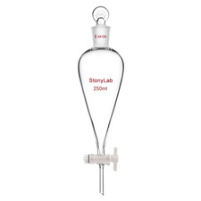 PTFE Stopcock Separatory Funnel 250Ml, Borosilicate Glass Heavy Wall Conical Pea