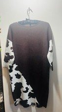 Cato Women’s Medium Brown Ivory Abstract Sweater Knit Dress 3/4 Sleeve