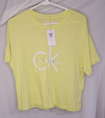 Calvin Klein Performance Womens Medium Top Shirt Logo Boxy Elastic NWT