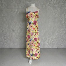BB Dakota Long Slip Dress Silk Yellow Floral Spaghetti Straps Summer Size 2